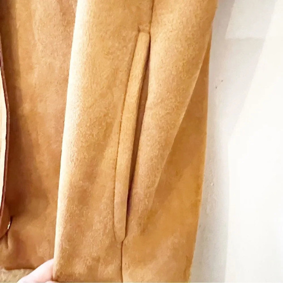 Zara Faux‎ Fur Ultrasuede Coat Brown Size Small Snap Front Blogger Fave Cozy - Picture 7 of 13